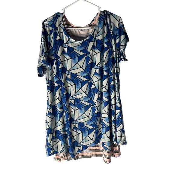 LOGO LORI GOLDSTEIN Abstract Printed Top With Pockets & Striped Tank Twin Set W - Picture 2 of 8
